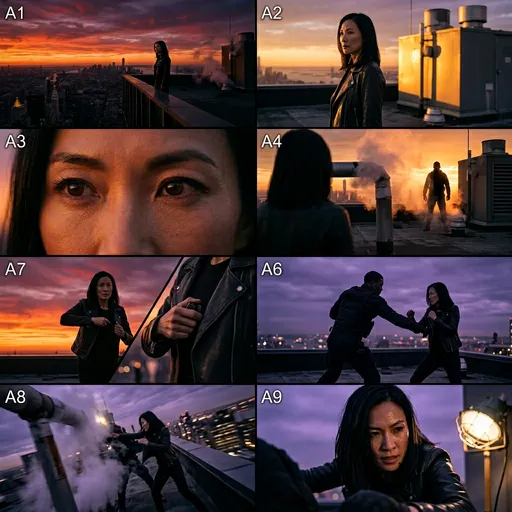 3x3 storyboard sheet with panels A1–A9